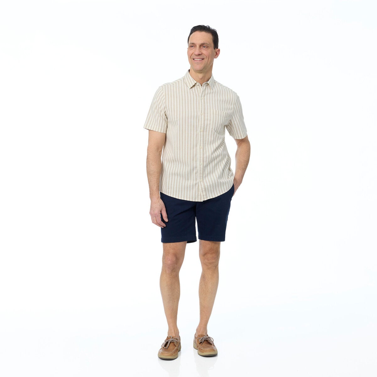Tailor Vintage Short Sleeve Stretch Oxford Shirt Summer Khaki Stripe Tailor Vintage Short Sleeve Stretch Oxford Shirt Summer Khaki Stripe