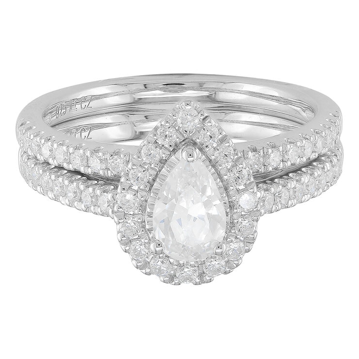 18KT White Gold 1.00ctw Diamond Bridal Set 0.50ctw Pear Centre
