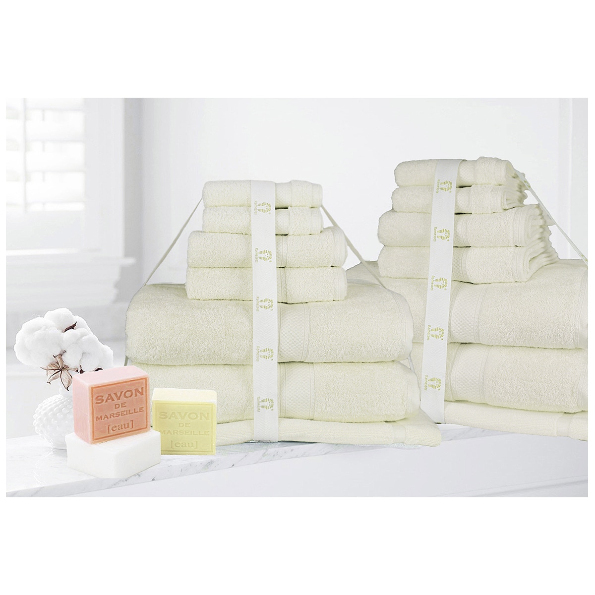 Kingtex Ramesses 100% Cotton Bath Towel Sets 14 piece - Cream