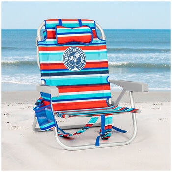 Tommy Bahama 5 Position Aluminium Backpack Beach Chair 2 Pack Royal And Red Stripe