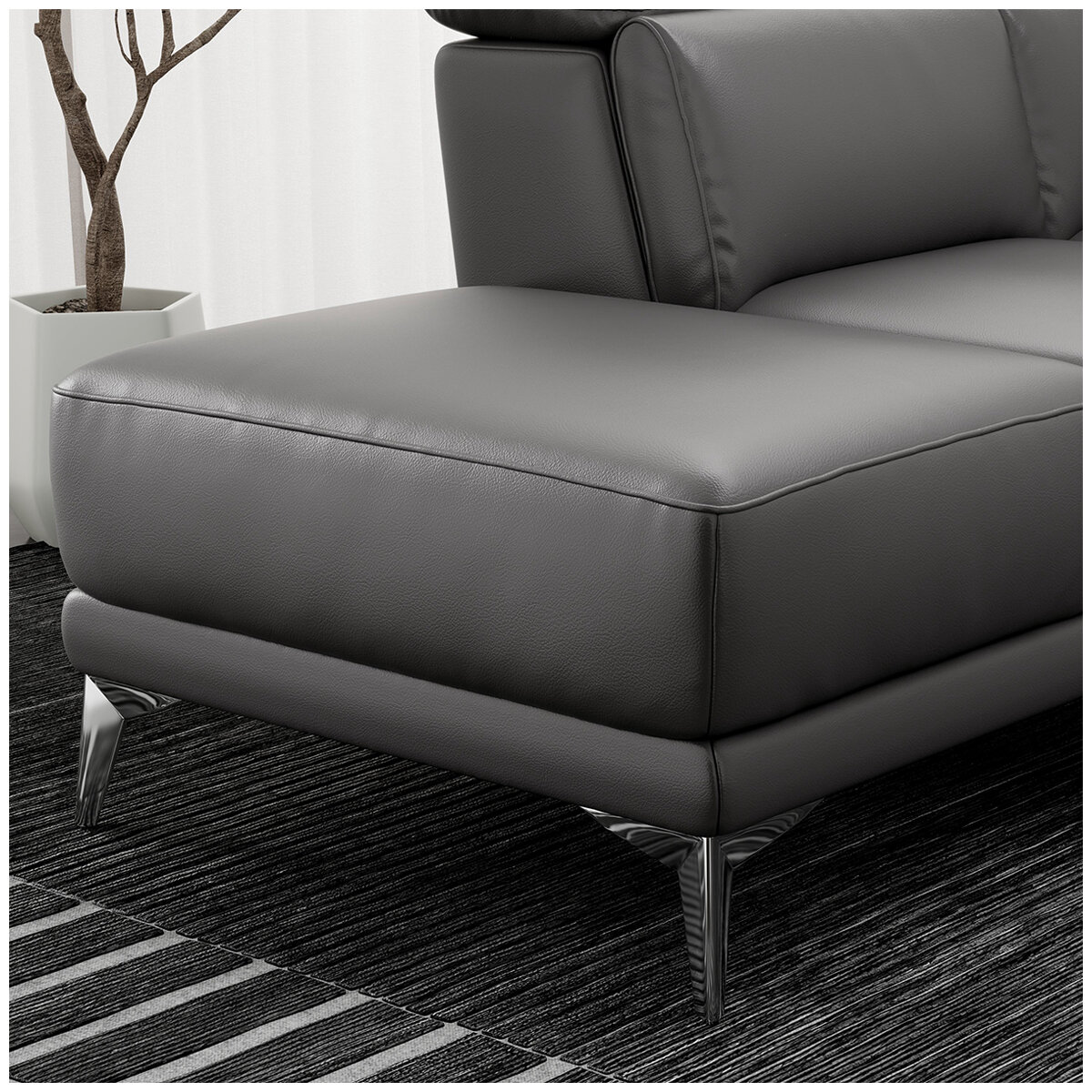 Valencia Pista Leather Reclining Sectional Lounge Left Chaise Grey