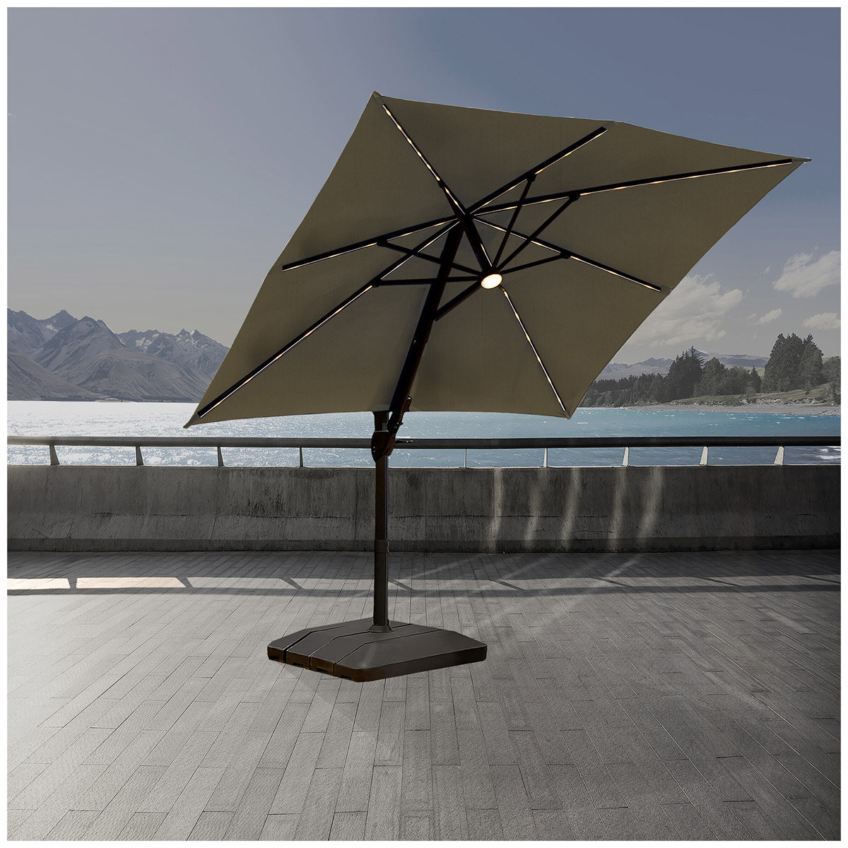 Atleisure Solar Led Cantilever Umbrella 10FT with Base Pebble