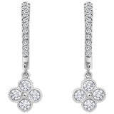 18KT WG Quatrefoil Rub Over Earrings with 0.37CTW Stone Set Drop