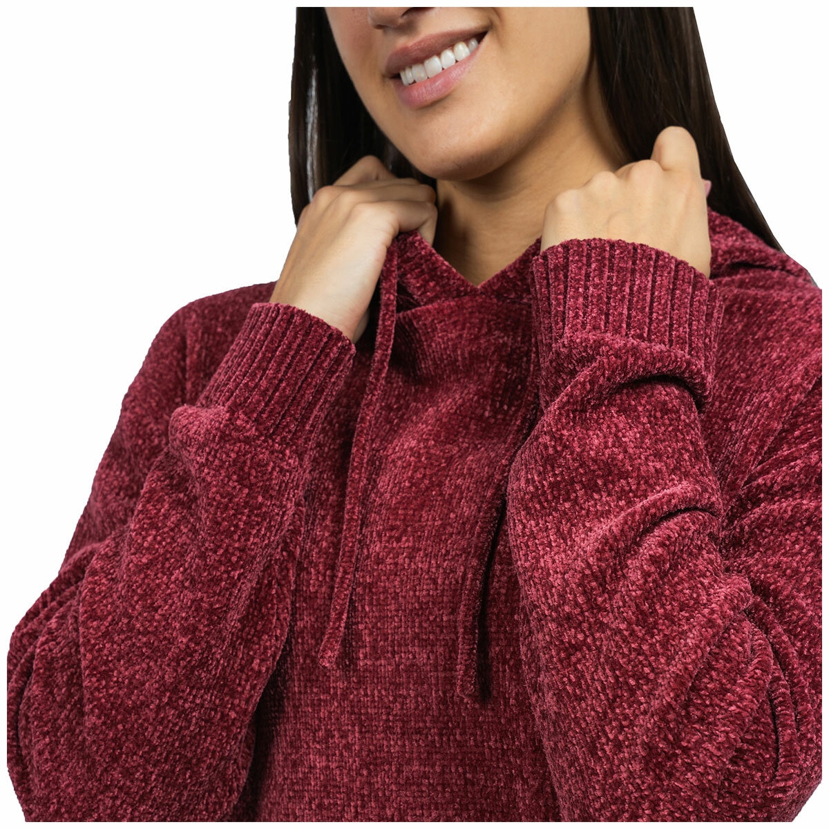 Jachs Girlfriend Women's Chenille Hoodie Sweater Burgundy US X-Large