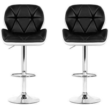 Artiss Black And White Gaslift Swivel Barstool With Rhombus Motif 2 Pack