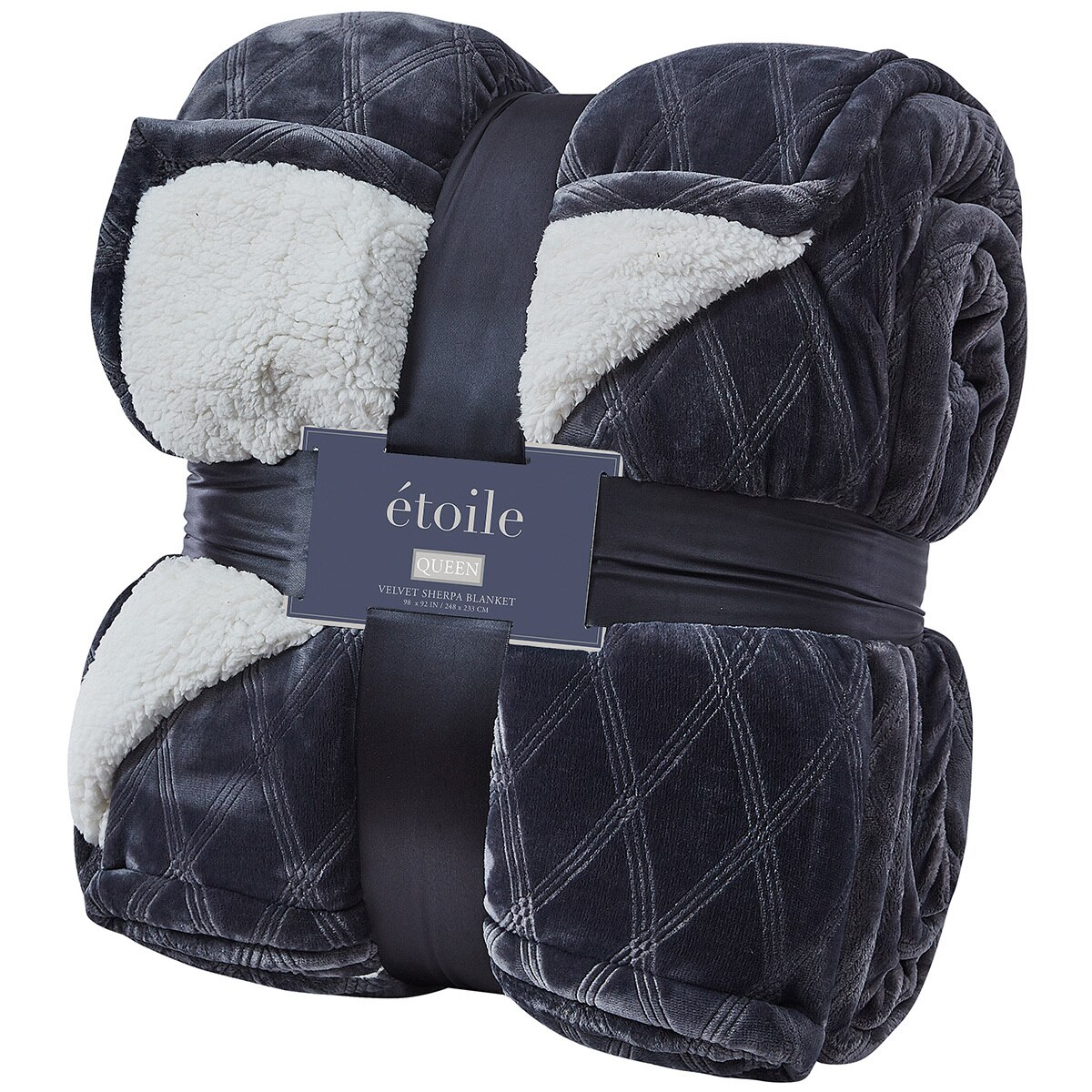 Etoile Velvet Sherpa Queen Blanket Grey Queen