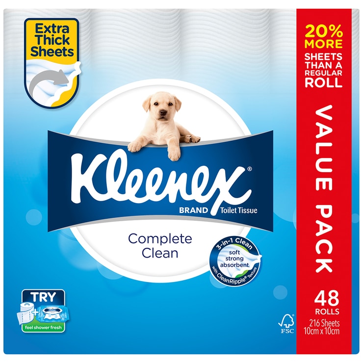 Kleenex Complete Clean Toilet Tissue 48 x 216 Sheets Costco Australia