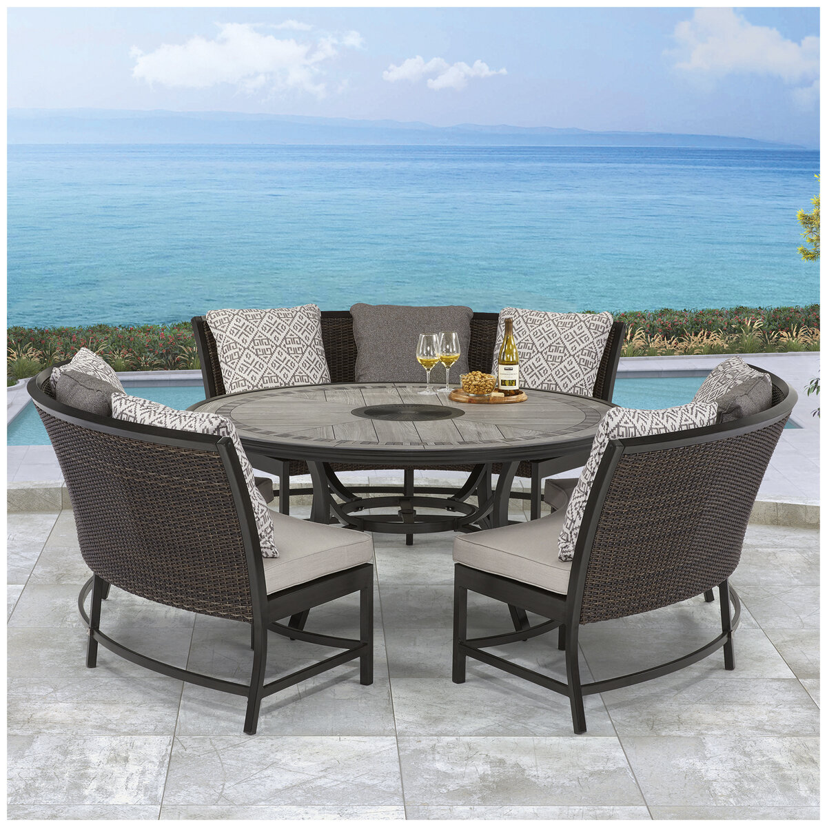 Agio 4 piece Woven Bench Dining Set