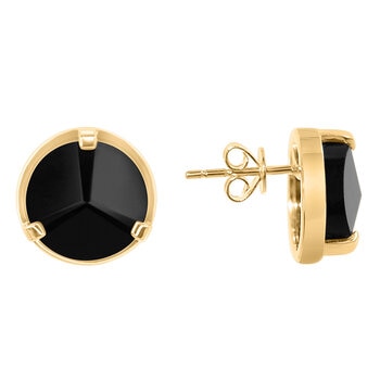14KT Yellow Gold Round Black Onyx Stud Earrings