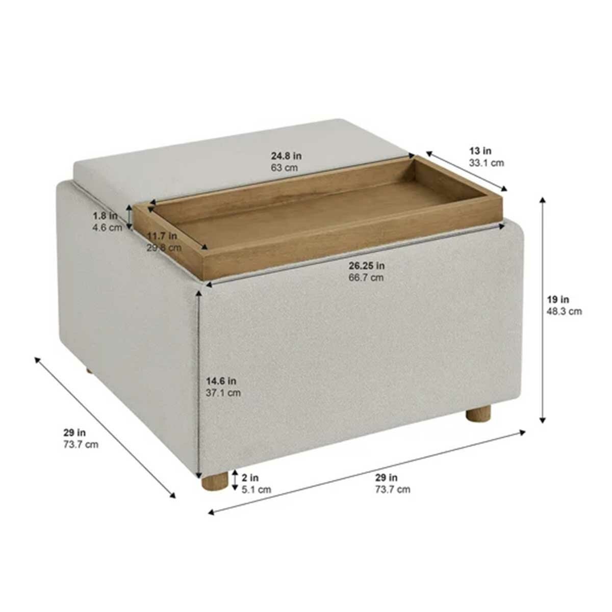 Henredon Sona Fabric Storage Ottoman with Reversible Wood Tray Tops