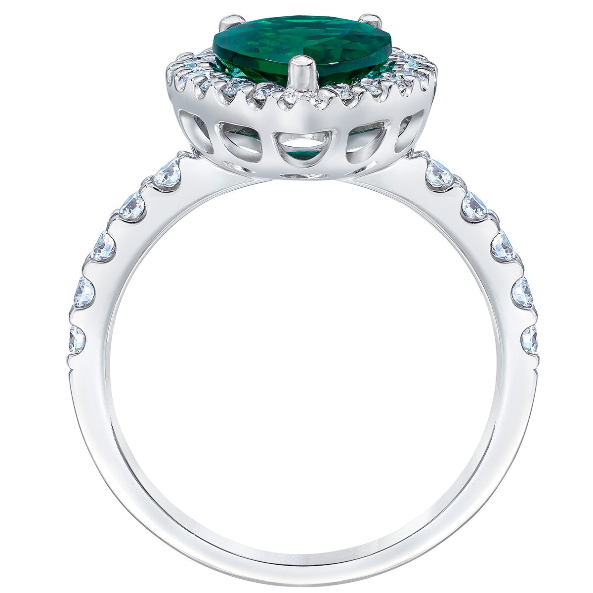 18KT White Gold 0.65ctw Diamond Lab Emerald Halo Ring