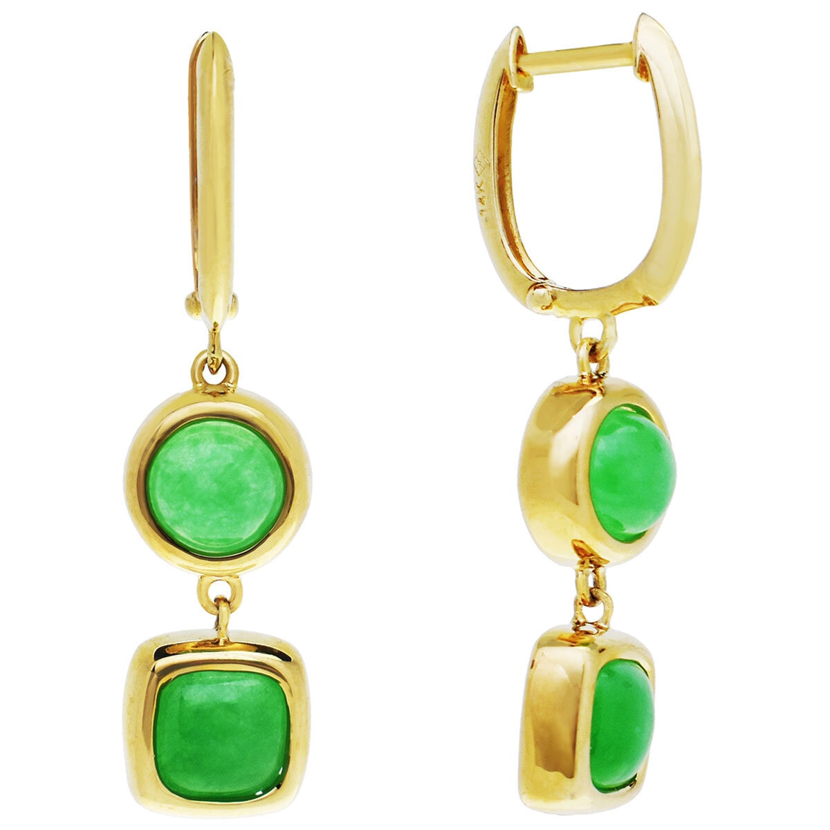 14KT Yellow Gold Dyed Green Jade 2 Tone Hoop Earrings | C...