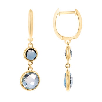 14KT Yellow Gold London And Sky Blue Topaz Round Bezel Earrings