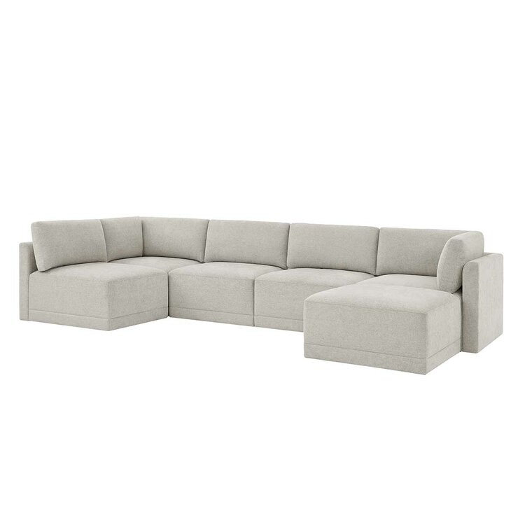 Thomasville 6PC Fabric Modular Sectional with Ottoman Light Grey