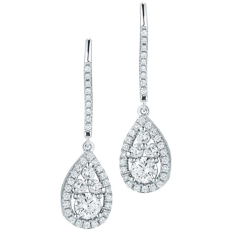 14KT White Gold 0.95ctw Round Diamond Tear Drop Earrings 14KT White Gold 0.95ctw Round Diamond Tear Drop Earrings