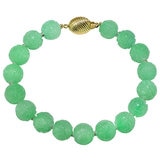 14KT YG Dyed Green Jade Carved Beads Knot Bracelet