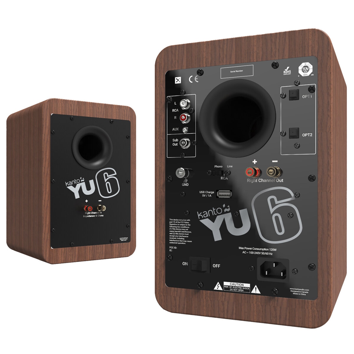 Kanto YU6 200W Powered Bookshelf Speakers Walnut KO-YU6WALNUT-I