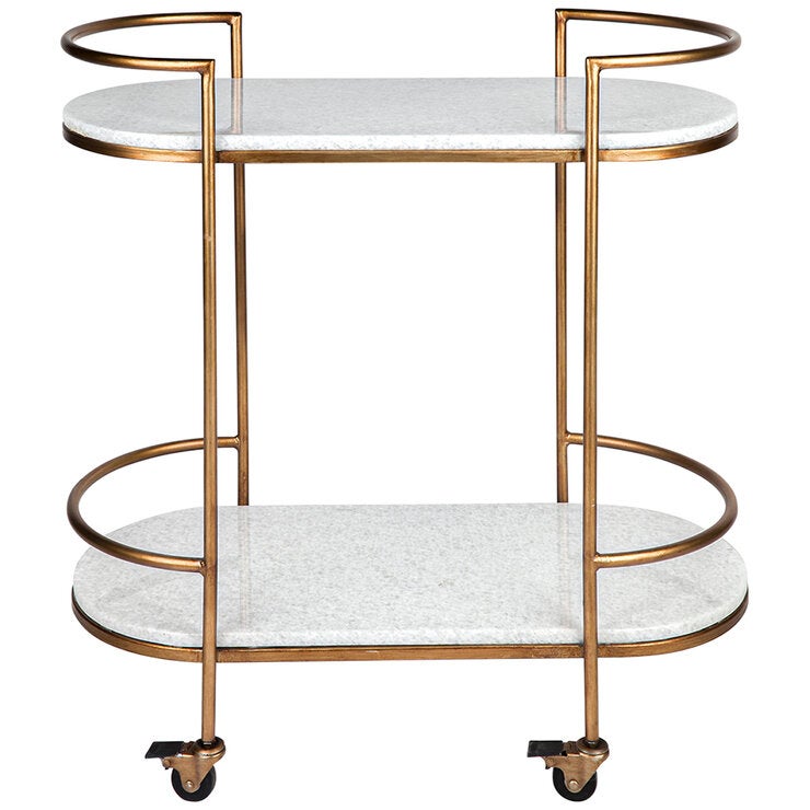 Cafe Lighting and Living Southside White Stone Bar Cart Antique Gold Cafe Lighting and Living Southside White Stone Bar Cart Antique Gold