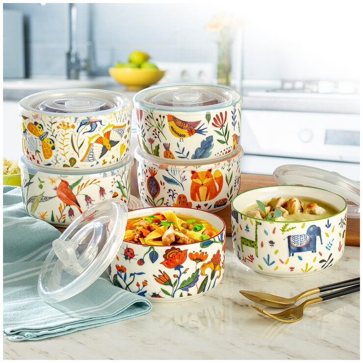 Signature Microwaveable Bowls With Lids 6 Piece Set