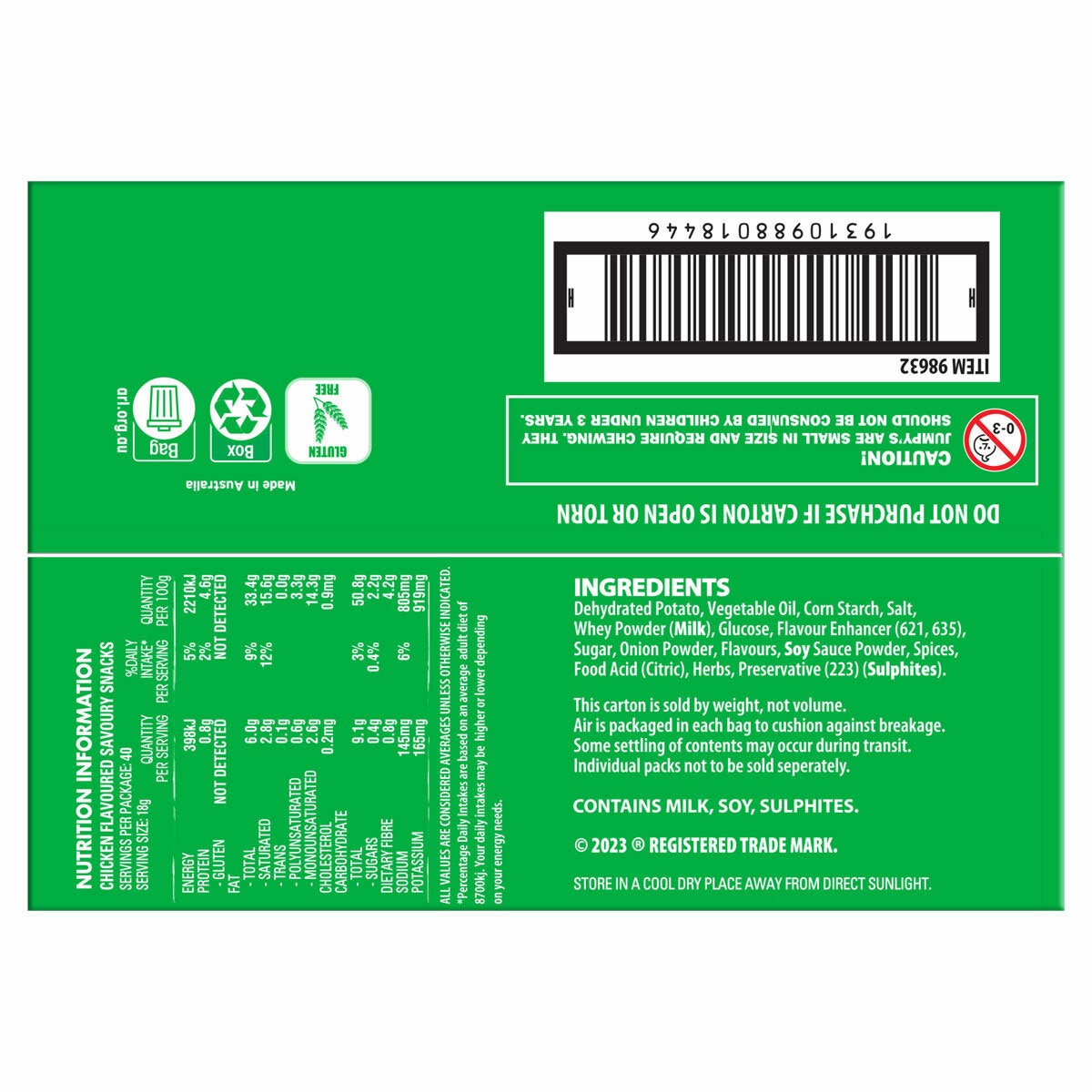 JMP Jumpy's Chicken Flavoured Crunchy Potato Snacks 40 x 18g