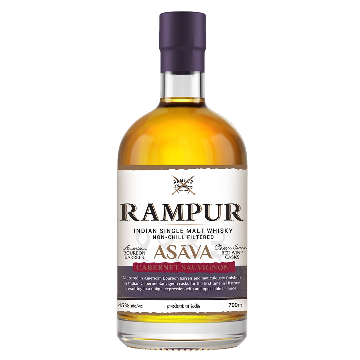 Rampur Asava Cabernet Sauvignon Cask Single Malt Whisky 700ml