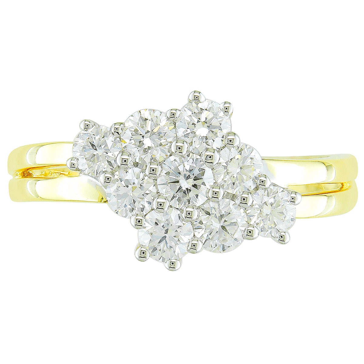 14KT Two Tone Gold 1.00ctw Round Diamond Cluster Ring