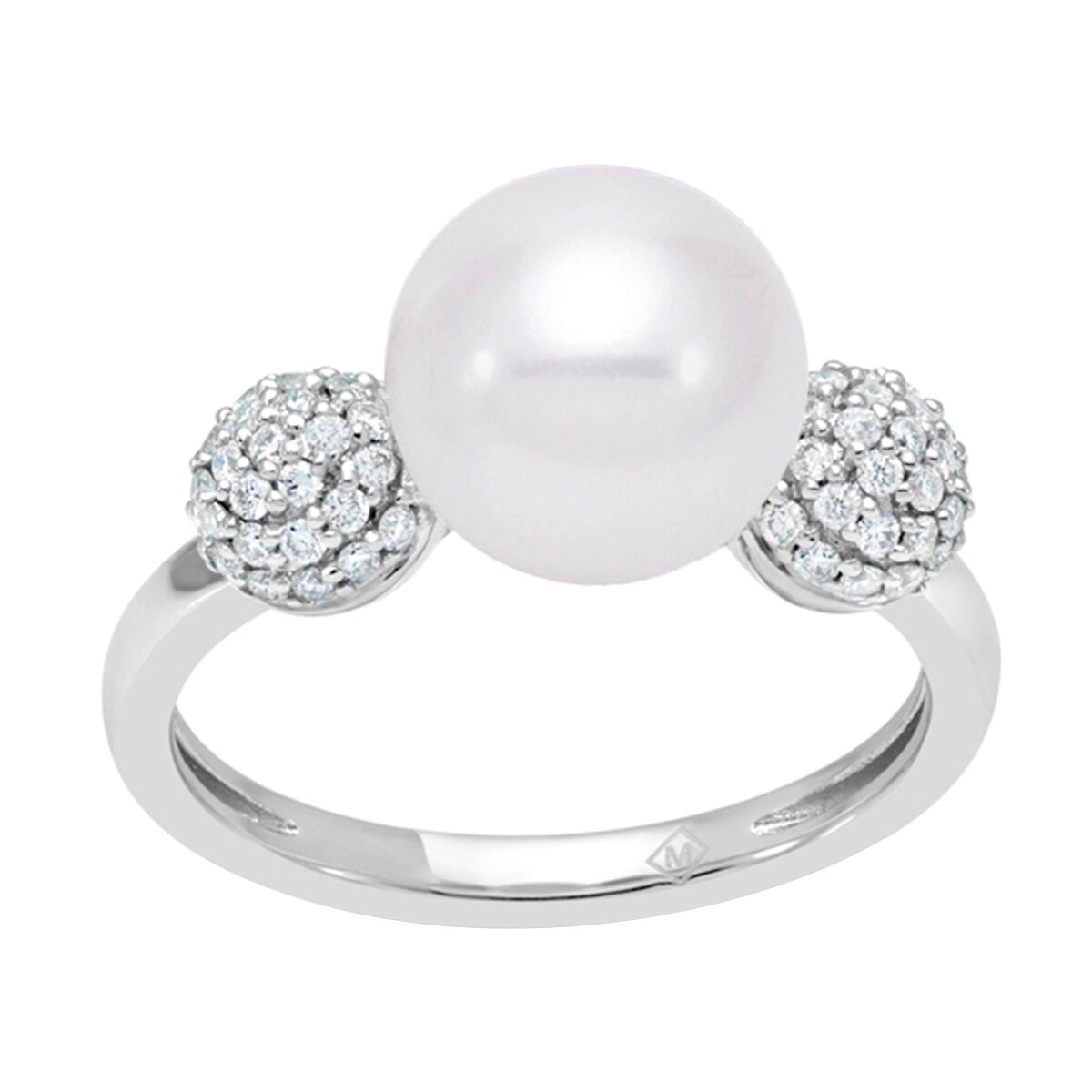 18KT White Gold 0.39CTW Diamond 9-9.5mm Cultured Pearl Ring