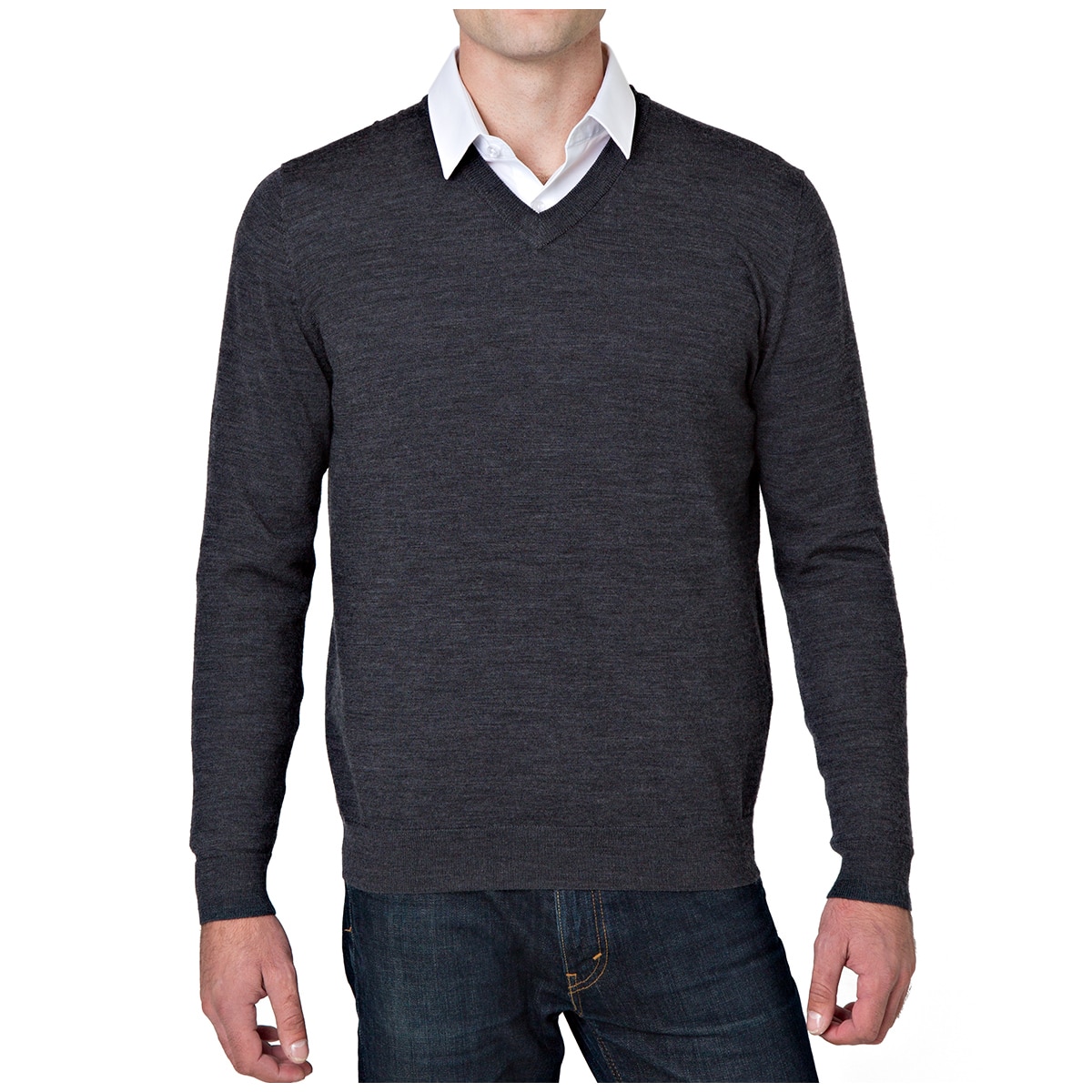 Men's Rough Dress V-Neck Merino Wool Blend Sweater - Charcoal