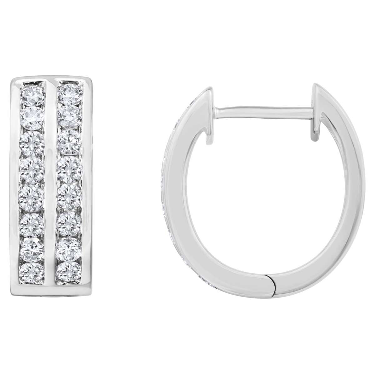 18KT White Gold 0.67ctw Round Diamond Two Row Earrings