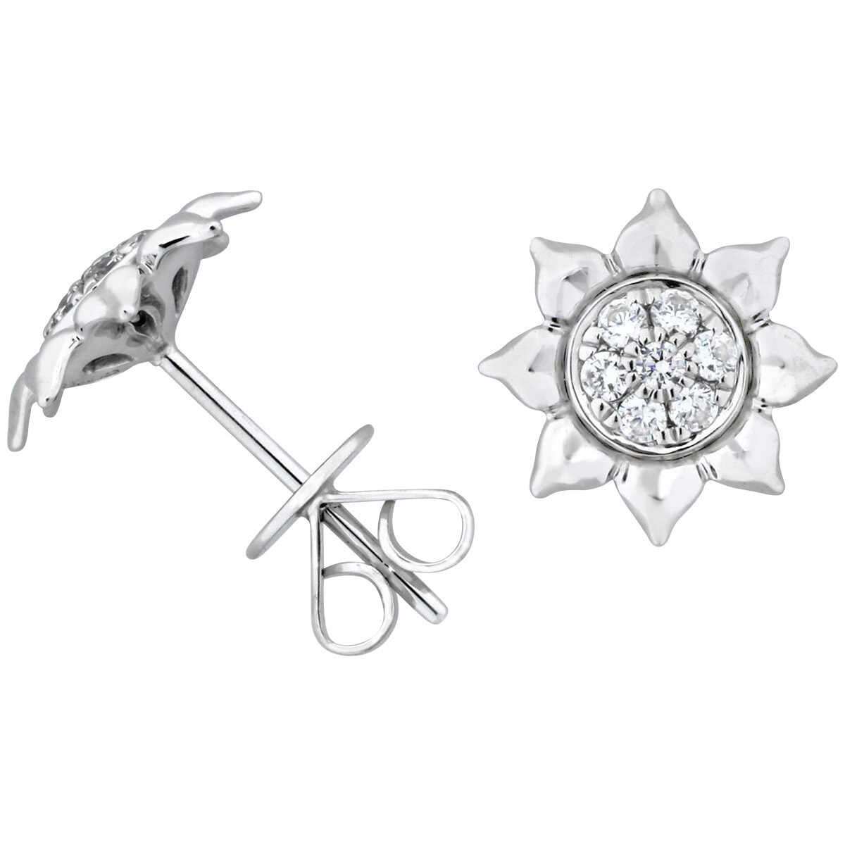 18KT White Gold 0.20CTW Diamond Sunflower Earrings