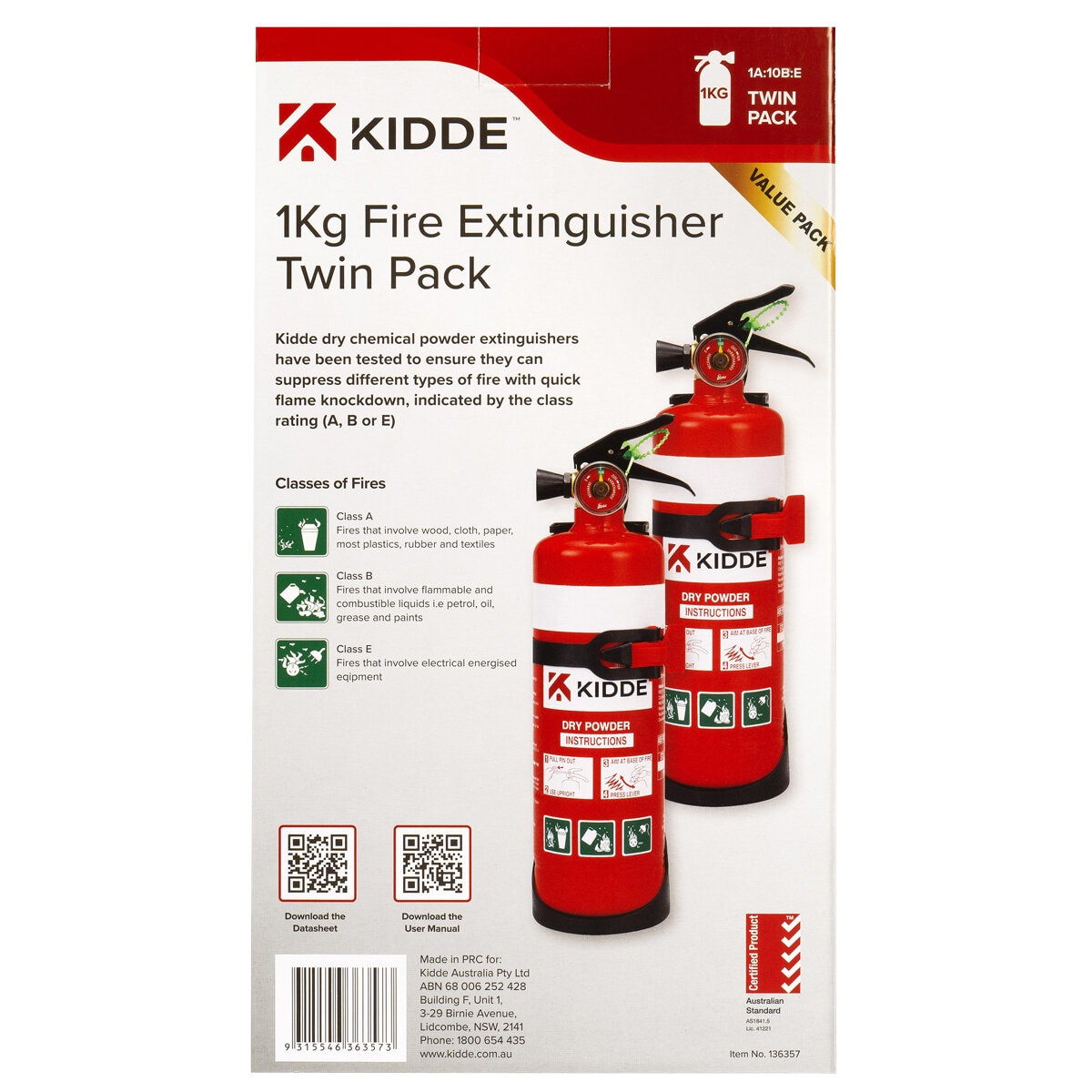 Kidde Twin Pack 1kg Extinguisher Kidde Twin Pack 1kg Extinguisher