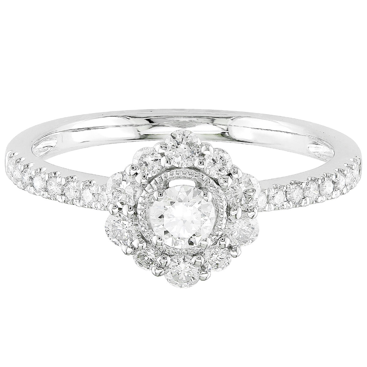 14KT White Gold 0.50ctw Round Diamond Milgrain Ring