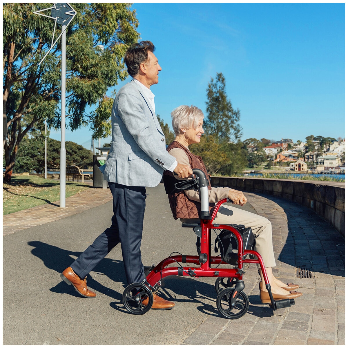 Altus Hybrid Duo 2 In 1 Mobility Rollator And Transit Wheelchair Red