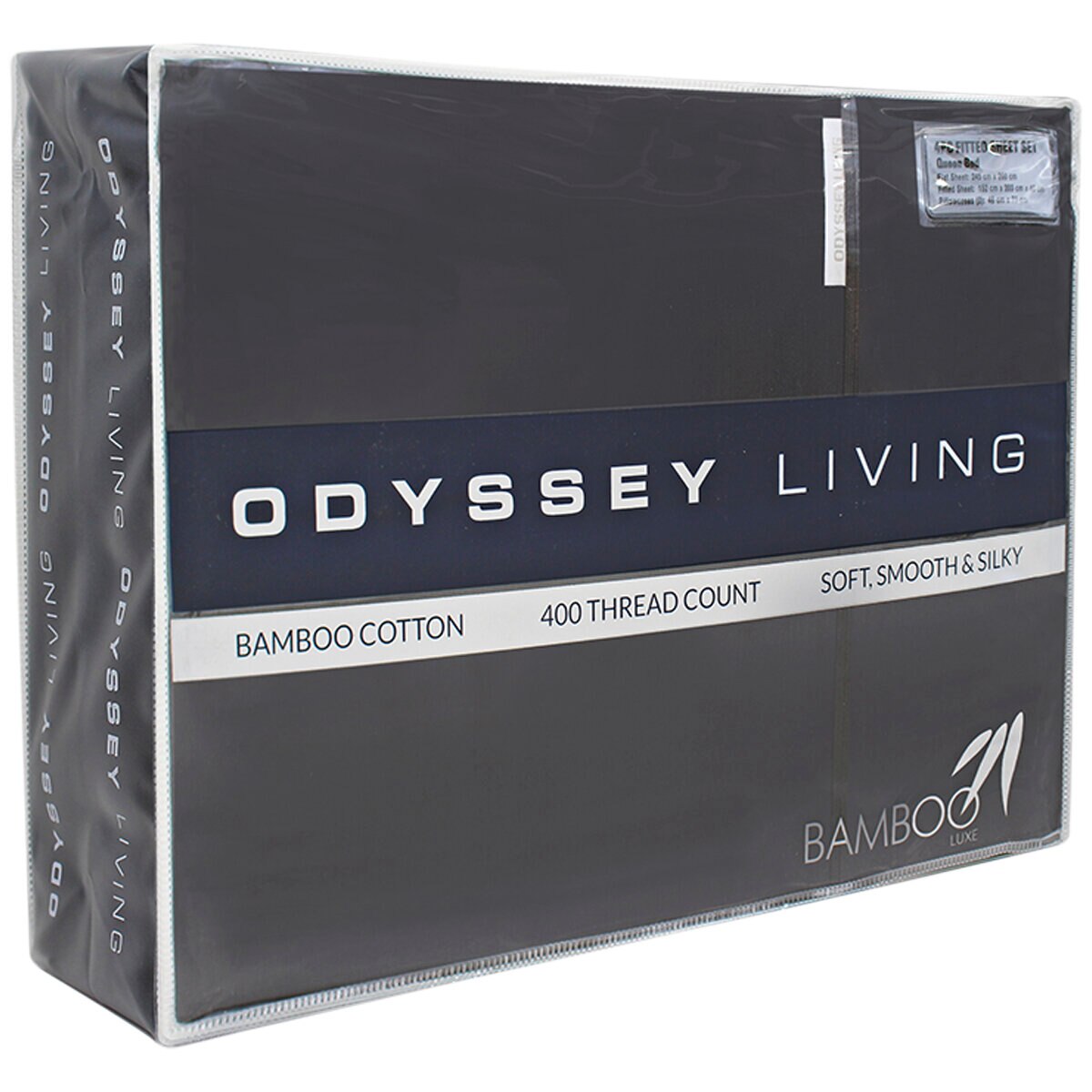 Odyssey Living 400TC Bamboo 4 Piece Sheet Set Queen Charcoal