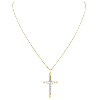 14KT White And Yellow Gold Cross Pendant On Chain