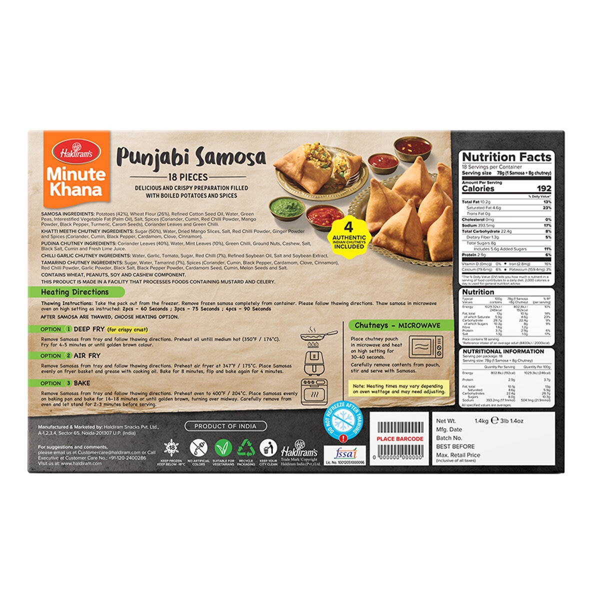 Haldiram's Punjabi Samosa 18 Piece 1.4kg