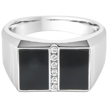 18KT White Gold Rectangle Agate And Diamond Ring