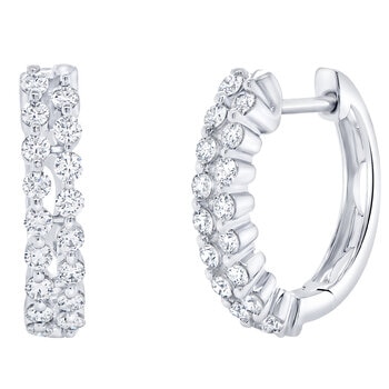 18KT White Gold 0.59ctw Two Row Round Diamond Statement Earrings