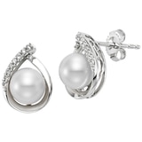 18KT White Gold White Freshwater Pearl and Diamond Earrings