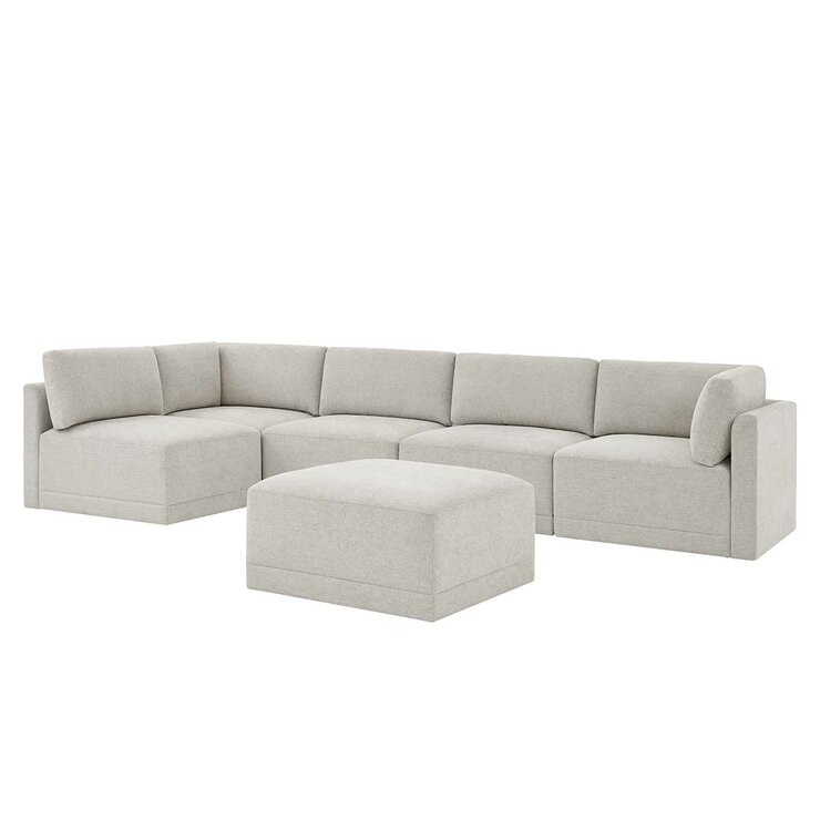 Thomasville 6PC Fabric Modular Sectional with Ottoman Light Grey