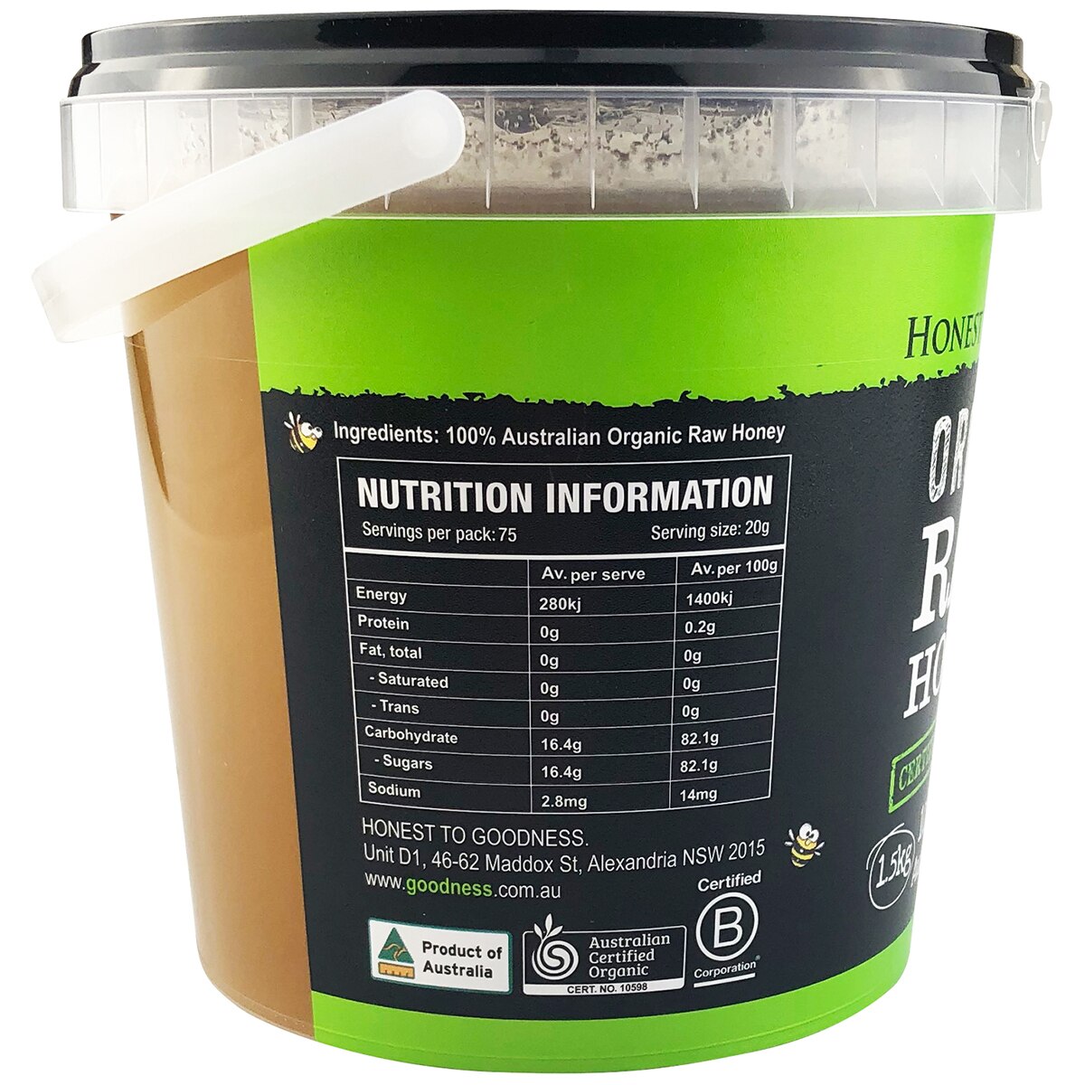 Honest to Goodness 100 Organic Australian Raw Honey 1.5kg Costco