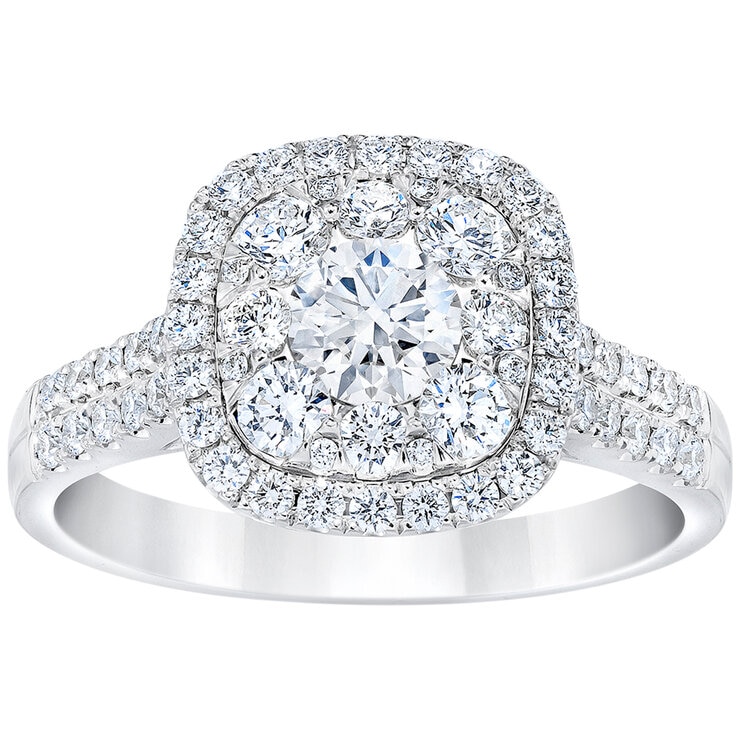 18KT White Gold 1.50ctw Round Brilliant Square Halo Diamond Ring 18KT White Gold 1.50ctw Round Brilliant Square Halo Diamond Ring