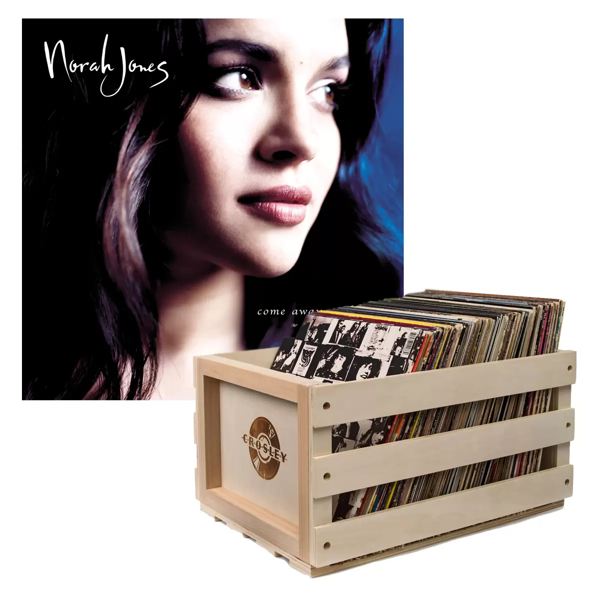 Crosley Record Storage Crate & Norah Jones Come Away With Me Vinyl Album Bundle