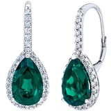 0.40ctw Diamond with Pear Drop Lab Emerald Earrings