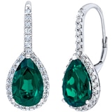 0.40ctw Diamond with Pear Drop Lab Emerald Earrings