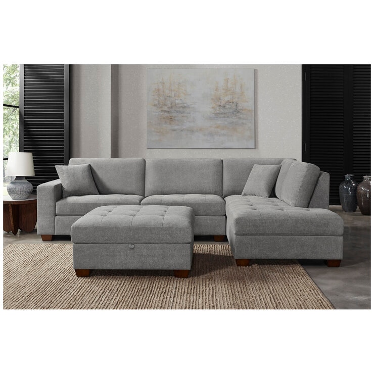 Thomasville Miles Fabric Sectional with Ottoman Grey Thomasville Miles Fabric Sectional with Ottoman Grey