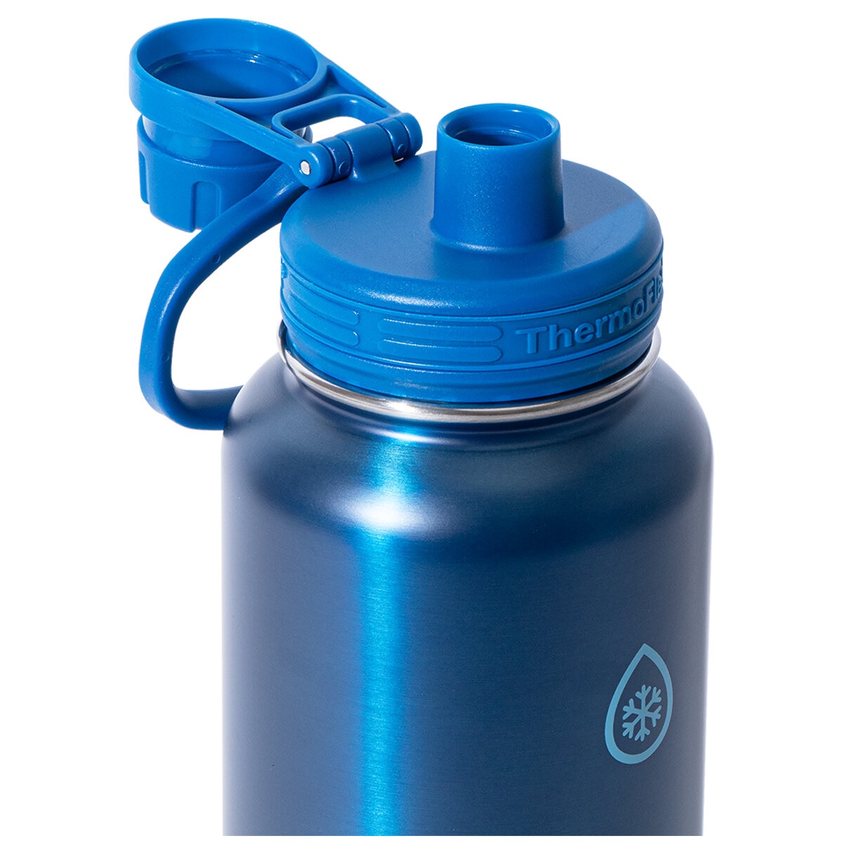 ThermoFlask Double Wall Stainless Steel Bottles With Spout And Straw Lid 2 Pack Black And Blue