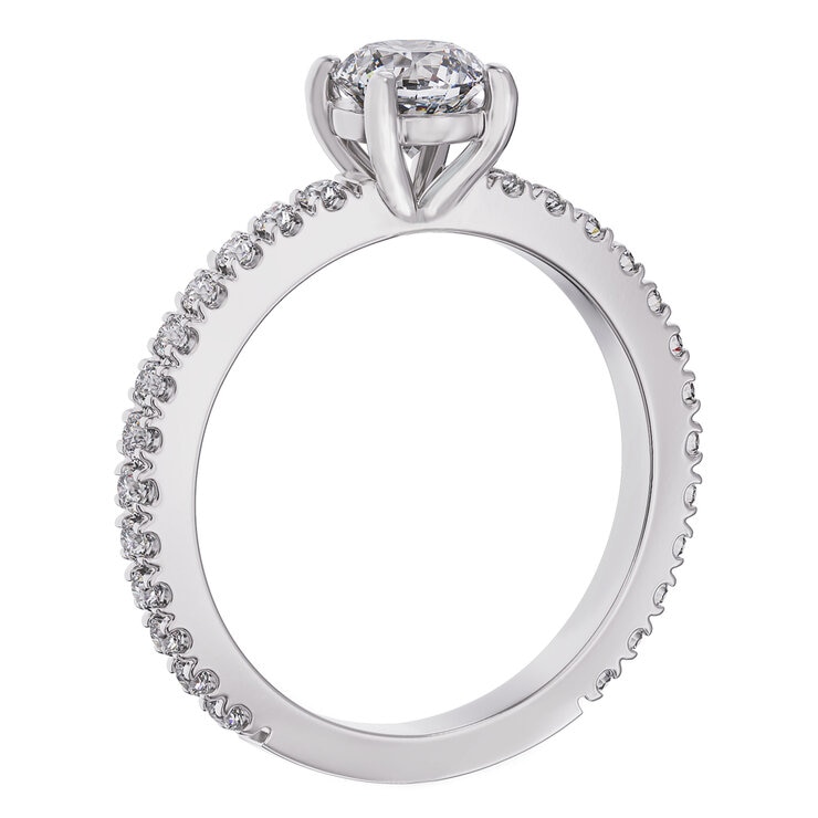 18KT White Gold 1.35ctw Round Diamond Cut 1.00ctw Centre Ring