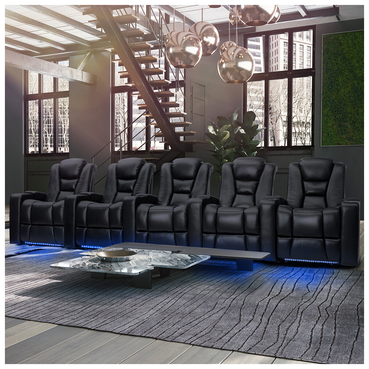 Valencia Theater Seating Venice 5 Seater Recliner Black