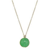 14KT Yellow Gold 0.03ctw Diamond Dyed Green Jade Pendant Necklace